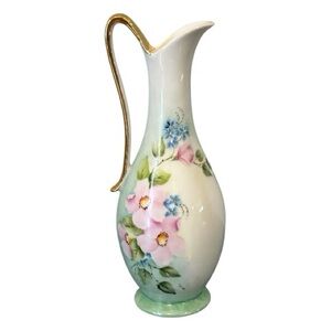 Vintage 60s Hand-Painted Porcelain Floral Pitcher
